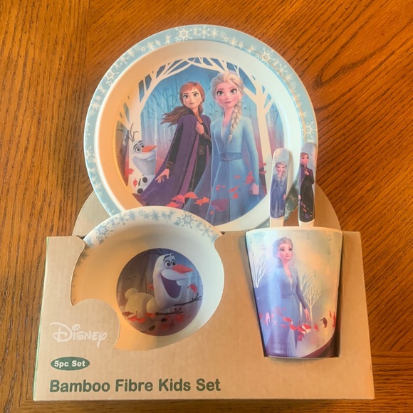 NEW-Disney Frozen Kids 5-Piece Place Setting, Plate, Bowl, Cup, Fork & Spoon